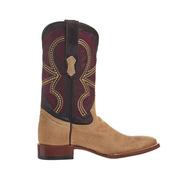 Tanner Mark Boots Men's Champagne Hair on Hide Vamp 12in Brown Mad Dog Top