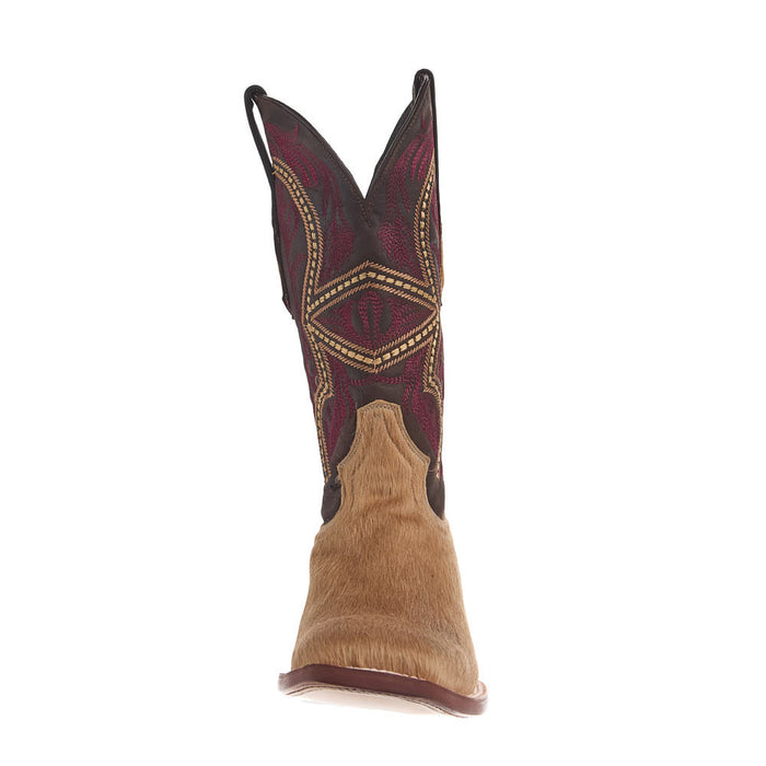 Tanner Mark Boots Men's Champagne Hair on Hide Vamp 12in Brown Mad Dog Top