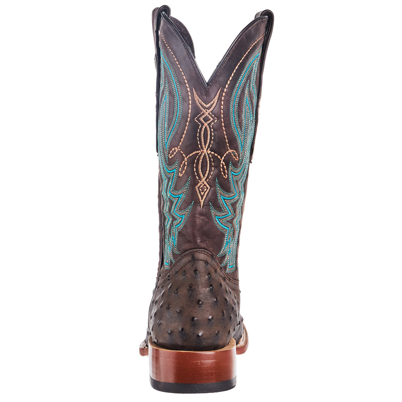 Tanner Mark Boots Men`s Black and Brown Ostrich Print 13In Brown Top Cowboy Boot