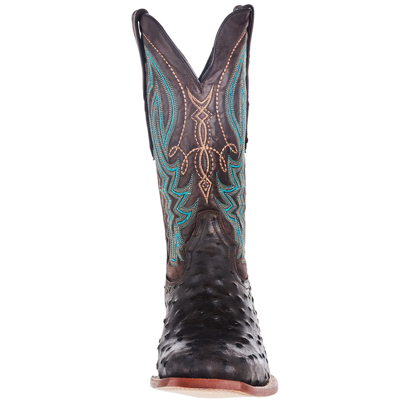 Tanner Mark Boots Men`s Black and Brown Ostrich Print 13In Brown Top Cowboy Boot