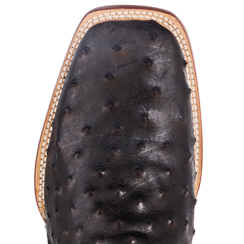 Tanner Mark Boots Men`s Black and Brown Ostrich Print 13In Brown Top Cowboy Boot