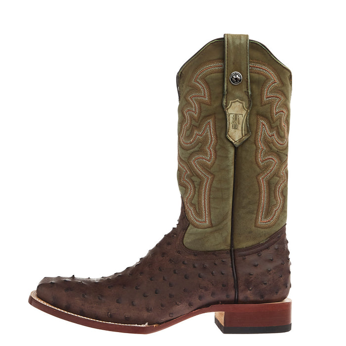 Tanner Mark Boots Men's Mad Dog Nicotine Ostrich Print Vamp 13in Green Top