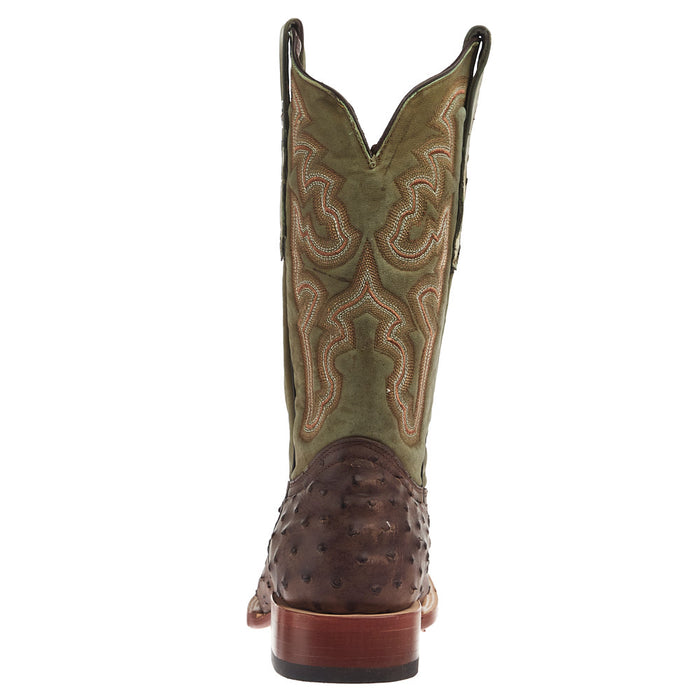 Tanner Mark Boots Men's Mad Dog Nicotine Ostrich Print Vamp 13in Green Top