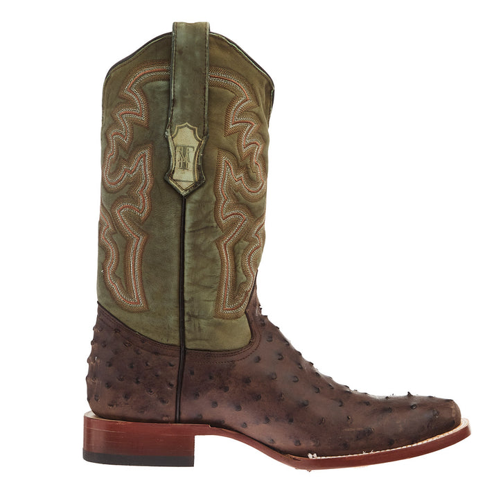 Tanner Mark Boots Men's Mad Dog Nicotine Ostrich Print Vamp 13in Green Top