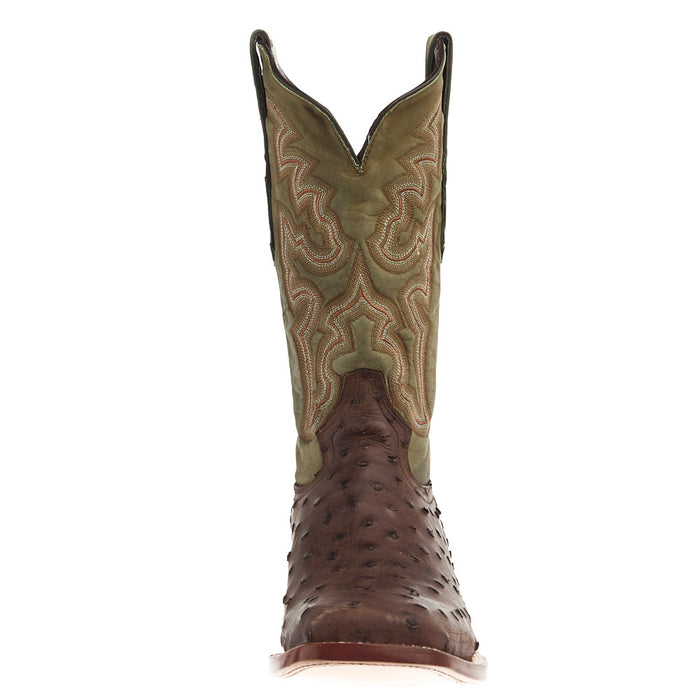 Tanner Mark Boots Men's Mad Dog Nicotine Ostrich Print Vamp 13in Green Top