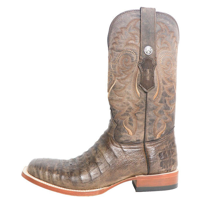 Tanner Mark Boots Men`s Brown Pull Up Caiman Belly 13in. Brown Top Square Toe Cowboy Boots