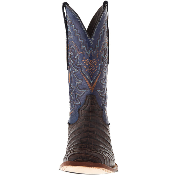 Tanner Mark Boots Men's Matte Brown Caiman Belly 12in Volcano Blue Top Sq Toe Boot