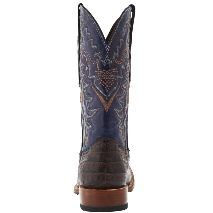 Tanner Mark Boots Men's Matte Brown Caiman Belly 12in Volcano Blue Top Sq Toe Boot