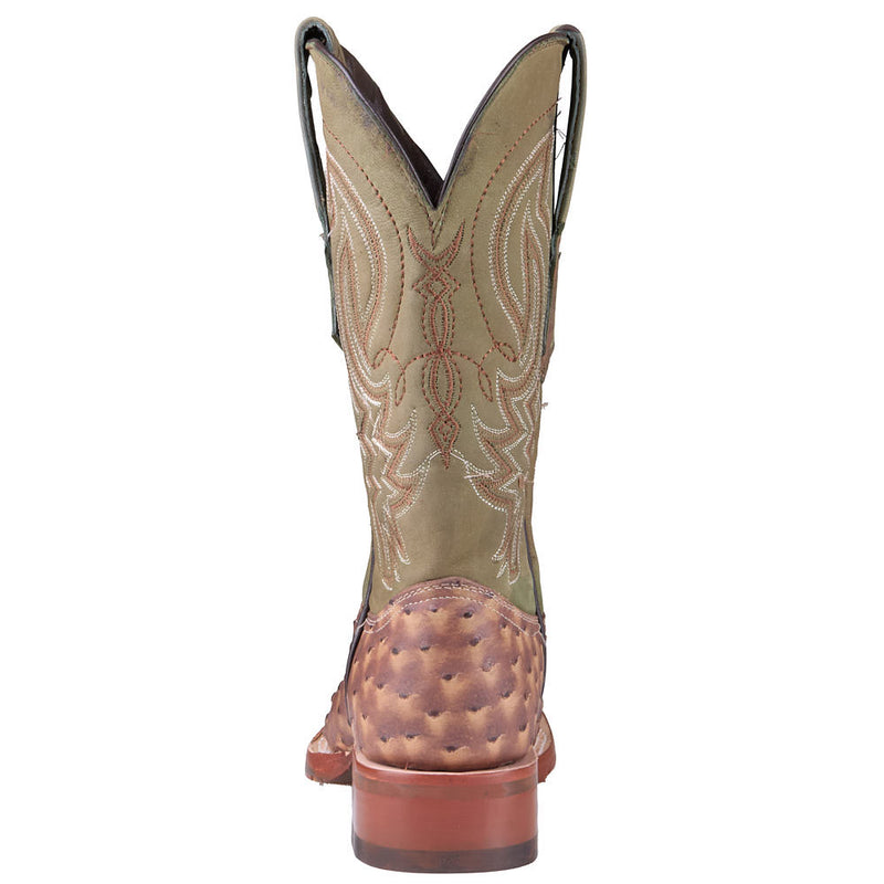 Tanner Mark Boots Men's Antique Ostrich Print Vamp 12in Cactus Green Top