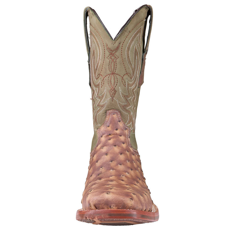 Tanner Mark Boots Men's Antique Ostrich Print Vamp 12in Cactus Green Top