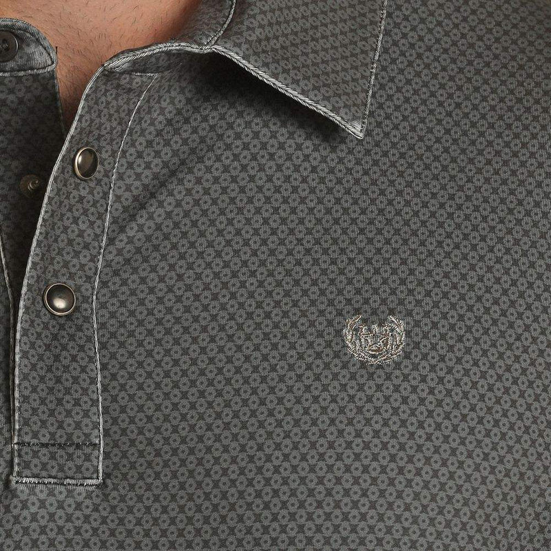 Panhandle Mens Charcoal Ditzy Geo Print Polo