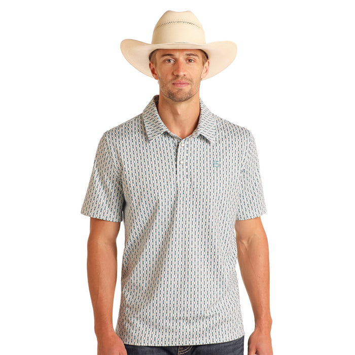 Panhandle Men's Aqua Geo Print Polo