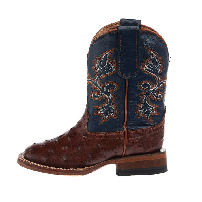 Tanner Mark Boots Kid's Cognac Ostrich Print Vamp Blue Top