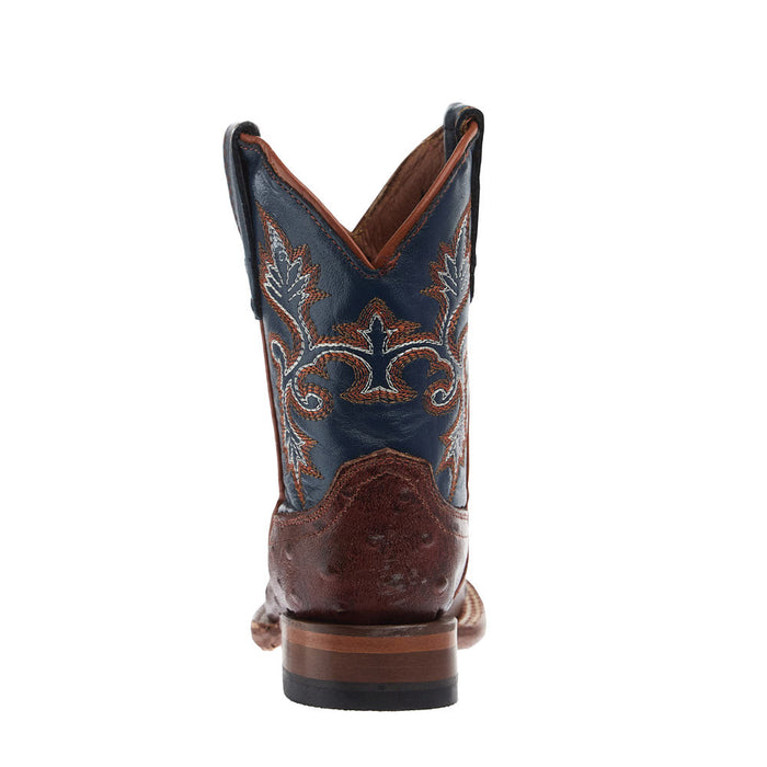 Tanner Mark Boots Kid's Cognac Ostrich Print Vamp Blue Top