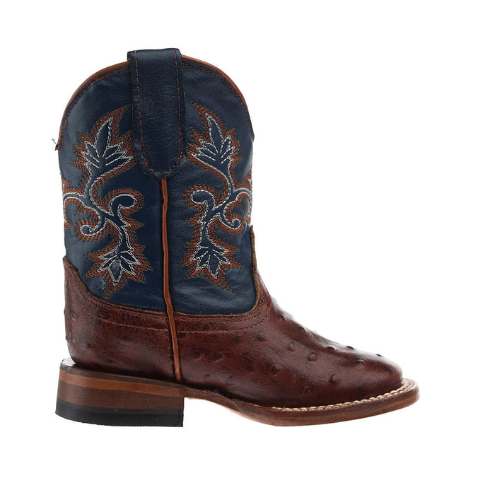 Tanner Mark Boots Kid's Cognac Ostrich Print Vamp Blue Top