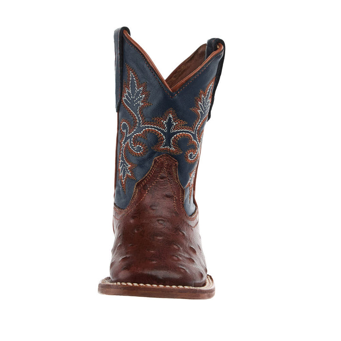 Tanner Mark Boots Kid's Cognac Ostrich Print Vamp Blue Top