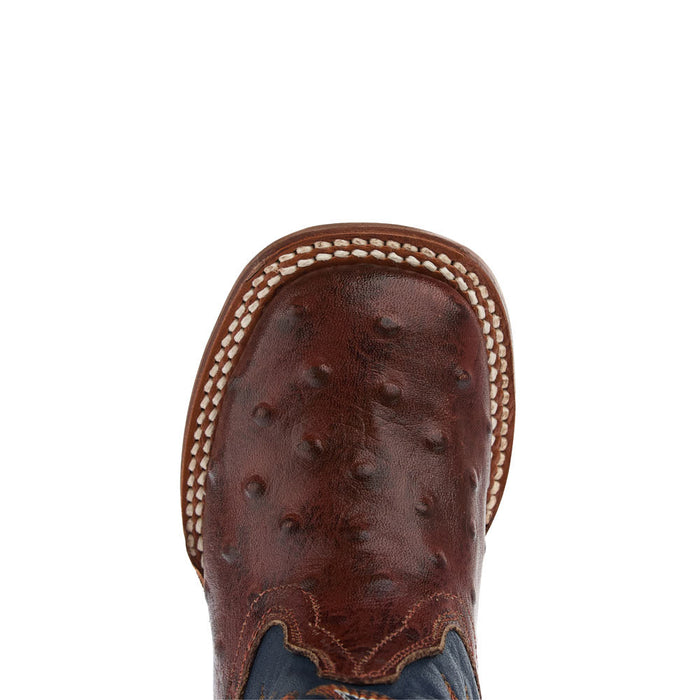 Tanner Mark Boots Kid's Cognac Ostrich Print Vamp Blue Top