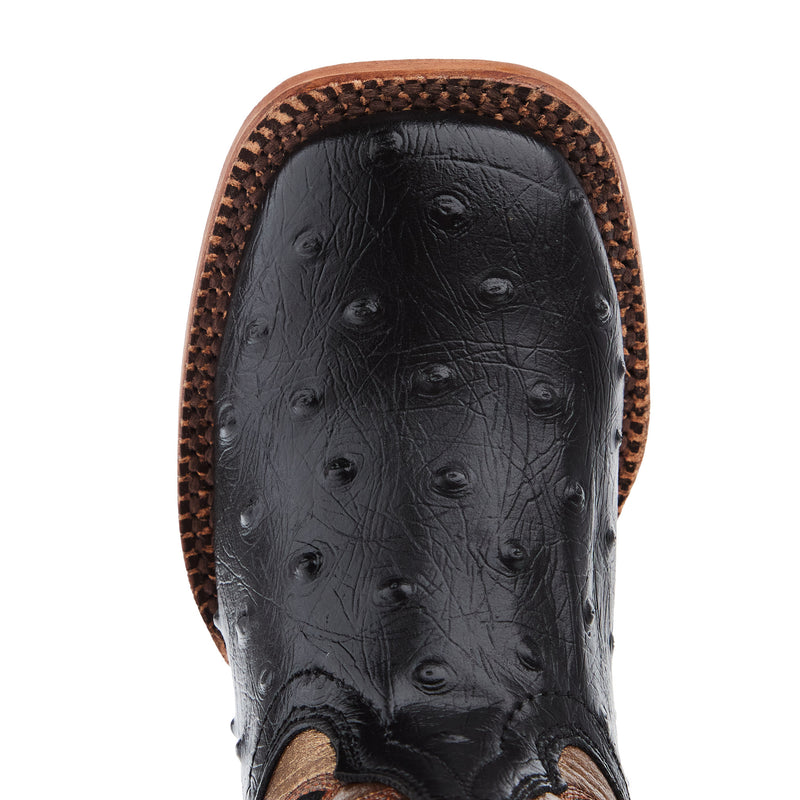 Tanner Mark Boots Black Ostrich Print With Bronze Top Square Toe Boot