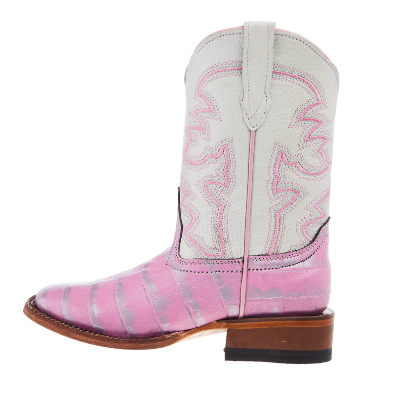 Tanner Mark Boots Girls Pink And Silver Caiman Print Square Toe Boots
