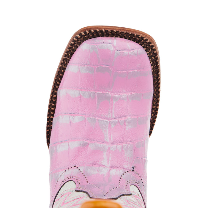 Tanner Mark Boots Girls Pink And Silver Caiman Print Square Toe Boots
