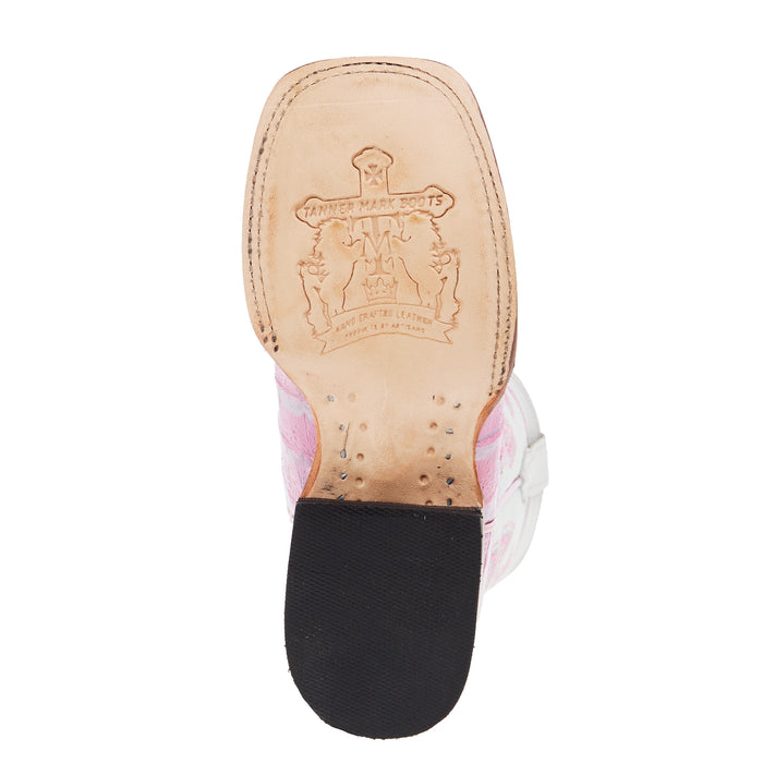 Tanner Mark Boots Girls Pink And Silver Caiman Print Square Toe Boots