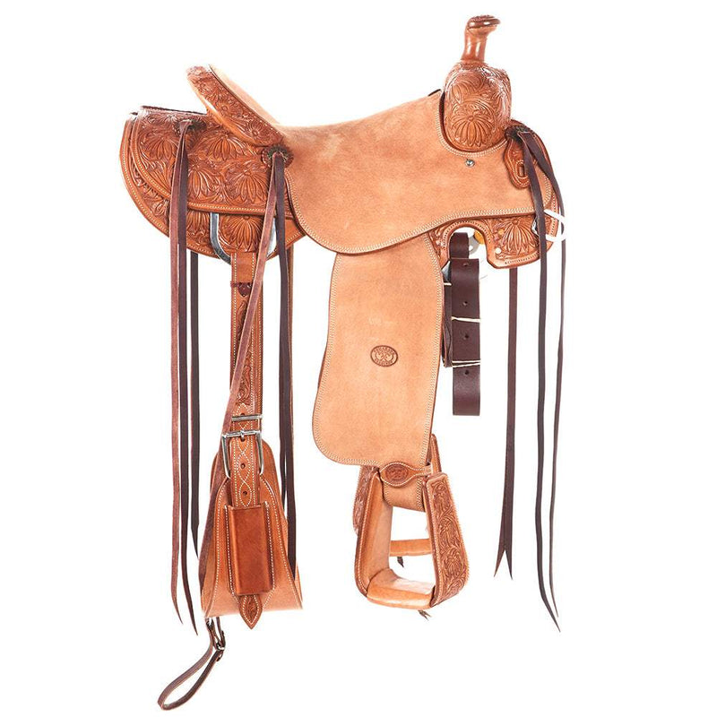 Tomahawk Natural 3/4 Breed Poinsettia Tooled Cowboy Saddle