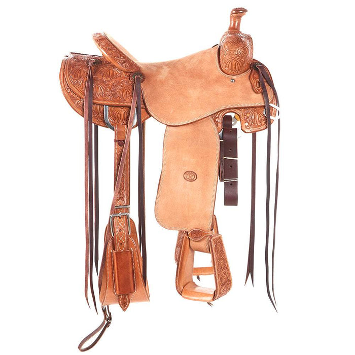 Tomahawk Natural 3/4 Breed Poinsettia Tooled Cowboy Saddle