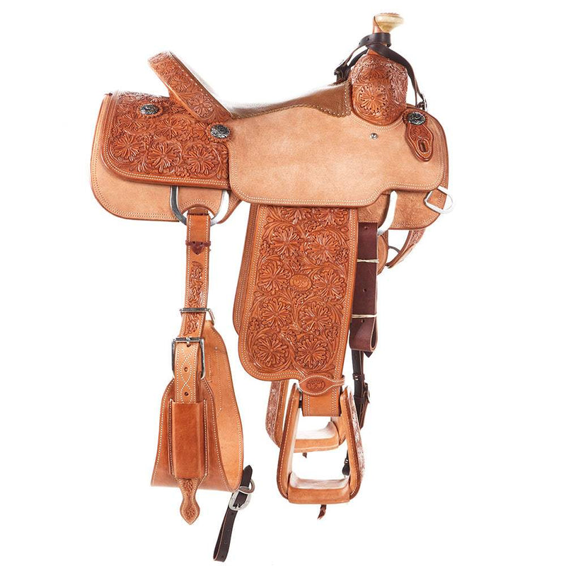 Tomahawk Natural 5/8 Breed Floral Tooled Olin Young Team Roper