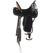 Tomahawk 14.5in Black Roughout with Turquoise Buckstitch Barrel Saddle