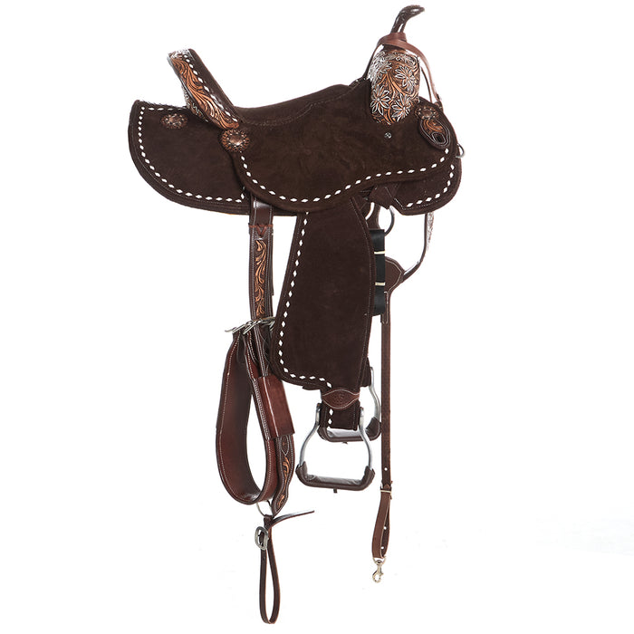 Tomahawk 14 Inch White Floral Buckstitch Brazilian Lightweight Barrel Saddle