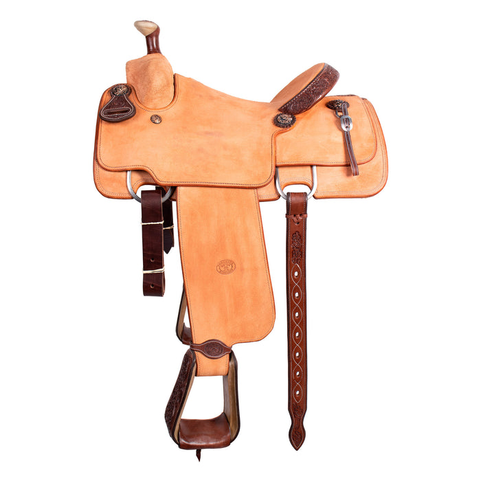 Tomahawk Natural 1/8 Breed Floral with Hard Seat Calf Roping Saddle