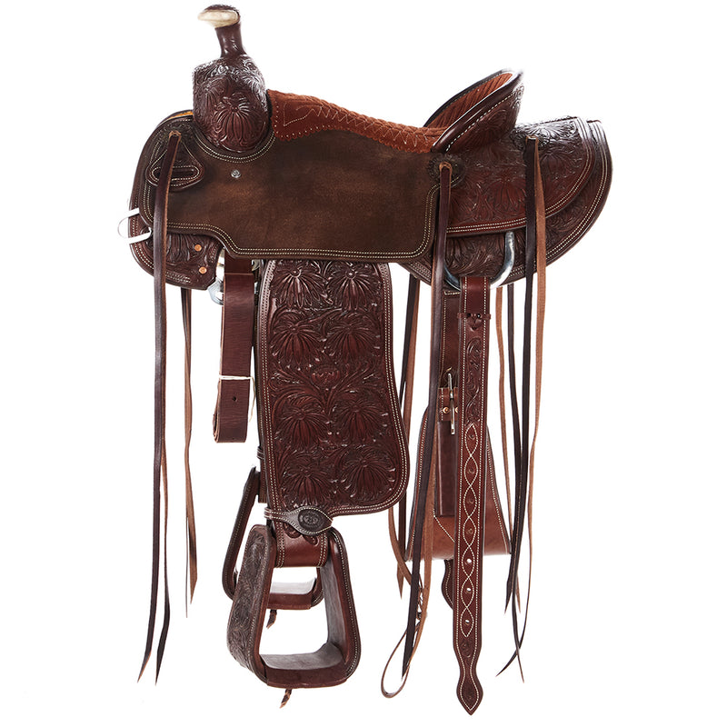 Tomahawk 7/8 Breed Floral Suede Seat Heavy Oil Ranch Roper