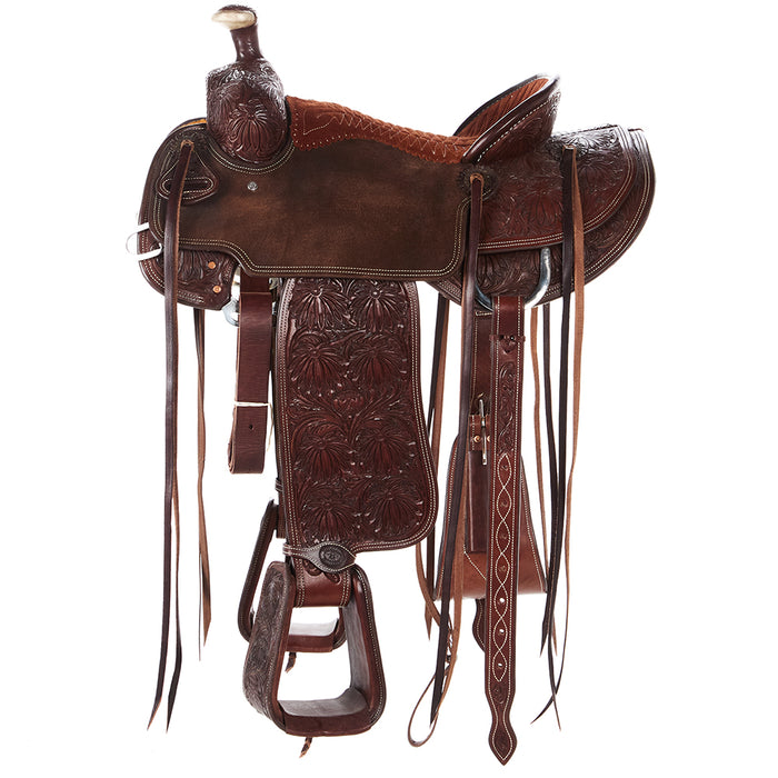Tomahawk 7/8 Breed Floral Suede Seat Heavy Oil Ranch Roper