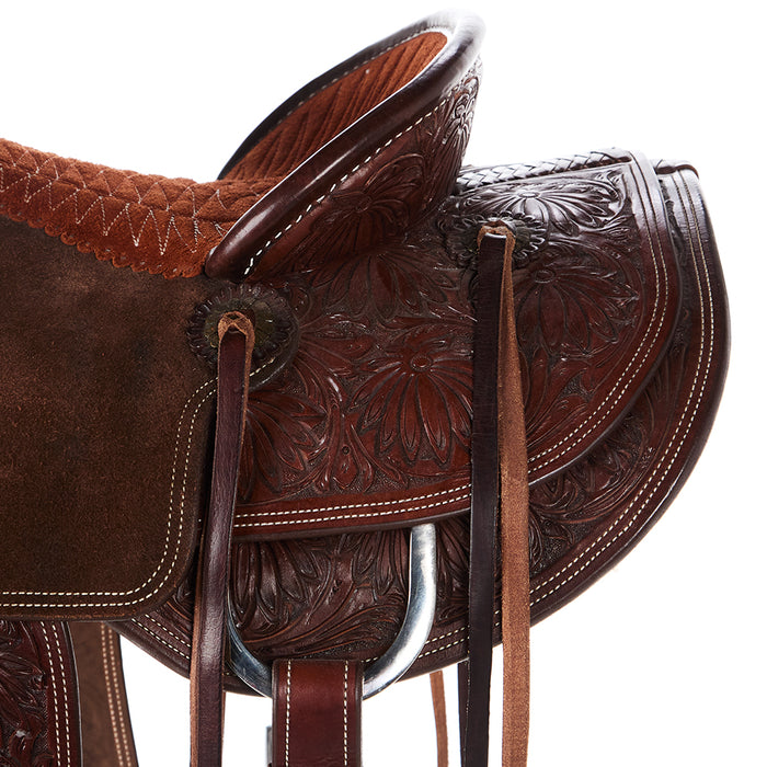 Tomahawk 7/8 Breed Floral Suede Seat Heavy Oil Ranch Roper