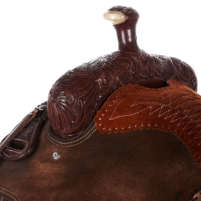 Tomahawk 7/8 Breed Floral Suede Seat Heavy Oil Ranch Roper