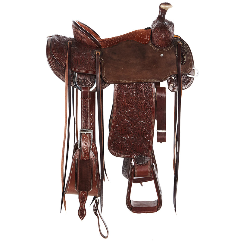 Tomahawk 7/8 Breed Floral Suede Seat Heavy Oil Ranch Roper