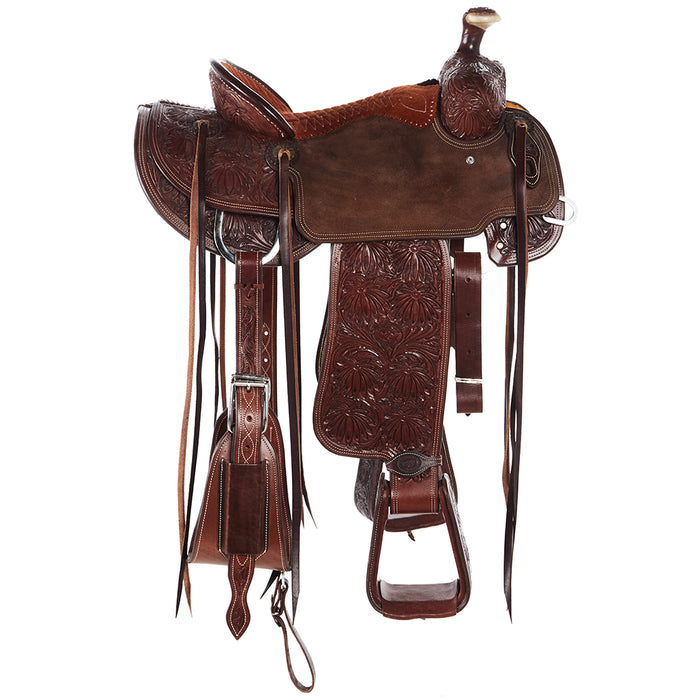 Tomahawk 7/8 Breed Floral Suede Seat Heavy Oil Ranch Roper