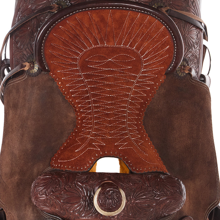 Tomahawk 7/8 Breed Floral Suede Seat Heavy Oil Ranch Roper