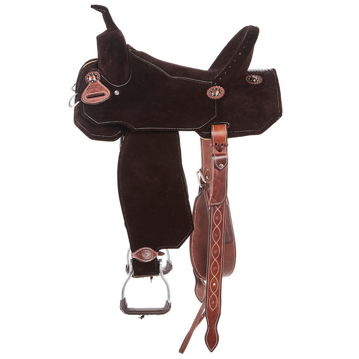 Tomahawk Chocolate Roughout with 45 cut skirts Barrel Saddle
