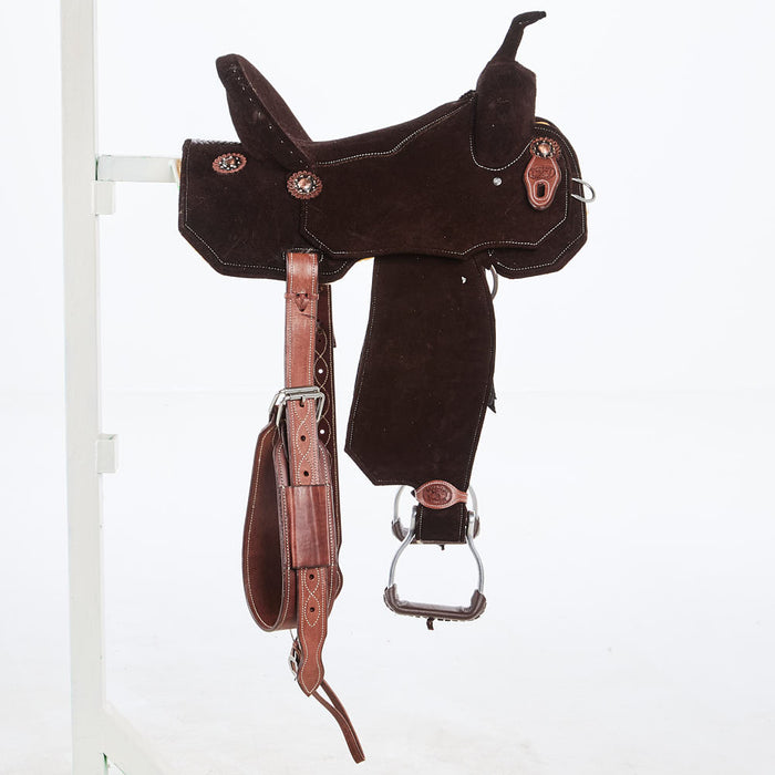 Tomahawk Chocolate Roughout with 45 cut skirts Barrel Saddle
