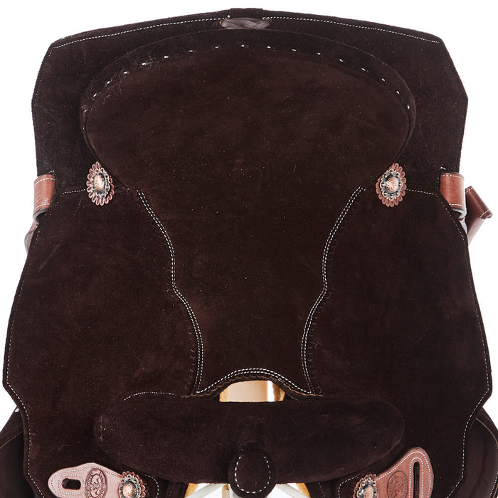 Tomahawk Chocolate Roughout with 45 cut skirts Barrel Saddle