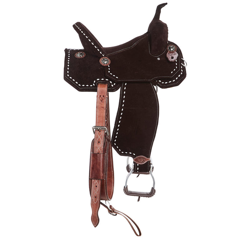 Tomahawk Chocolate Roughout with White Buckstitch 45 cut Skirts Barrel Saddle
