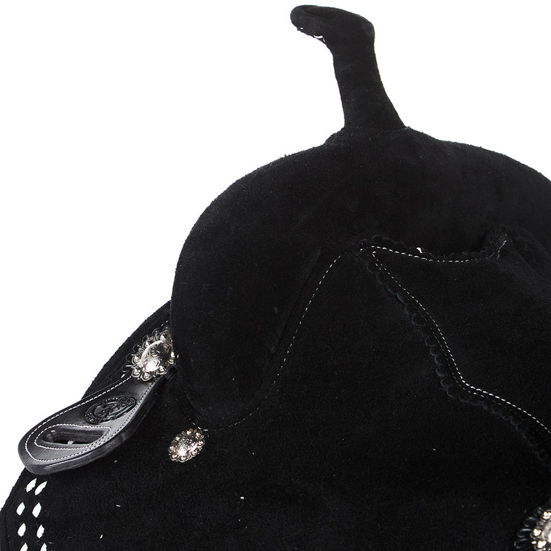 Tomahawk Black Suede with White Buckstitch Lightweight Barrel Saddle