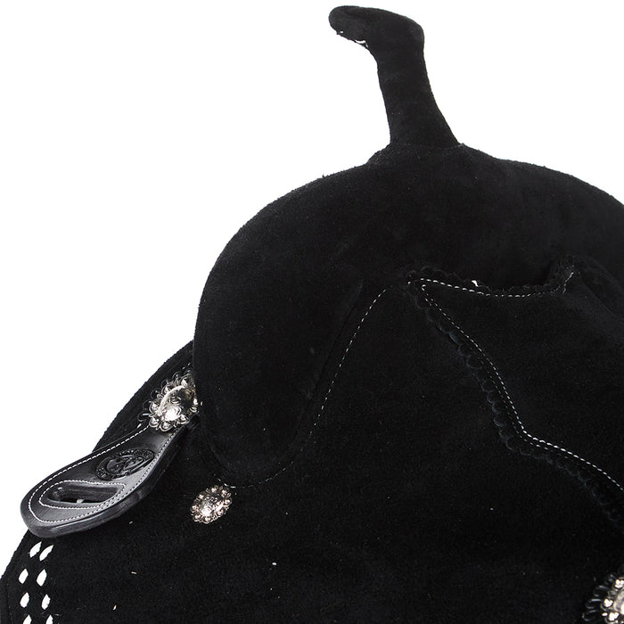 Tomahawk Black Suede with White Buckstitch Lightweight Barrel Saddle