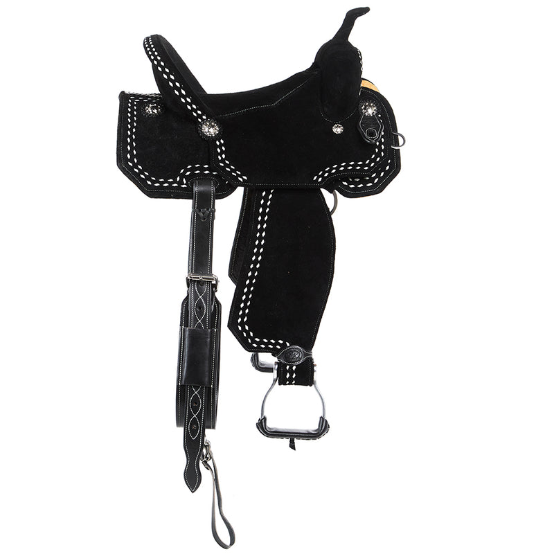 Tomahawk Black Suede with White Buckstitch Lightweight Barrel Saddle