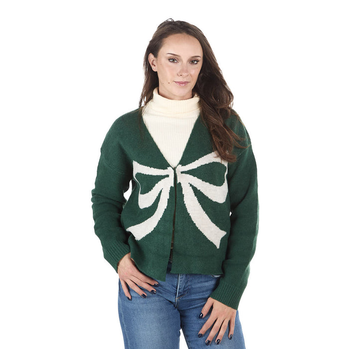 Thml Clothing Women's Green Bow Cardigan