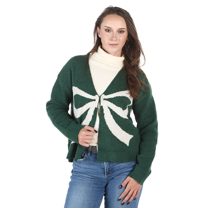 Thml Clothing Women's Green Bow Cardigan