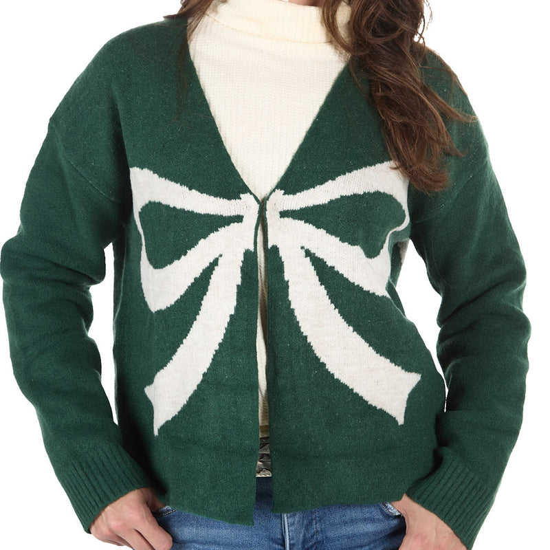 Thml Clothing Women's Green Bow Cardigan