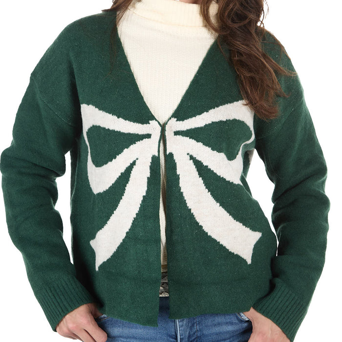 Thml Clothing Women's Green Bow Cardigan