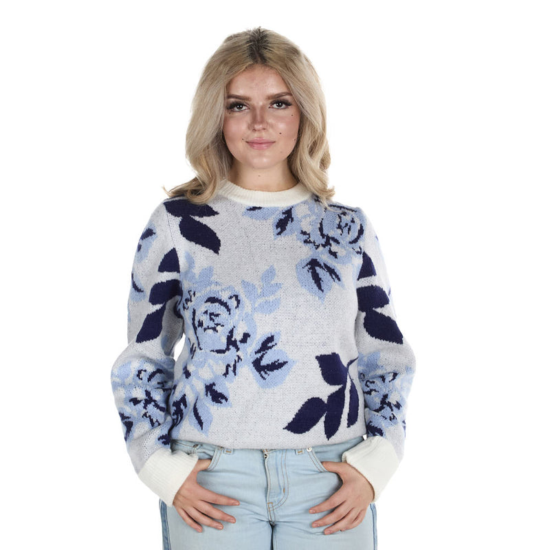 Thml Clothing Women's Blue Floral Design Sweater